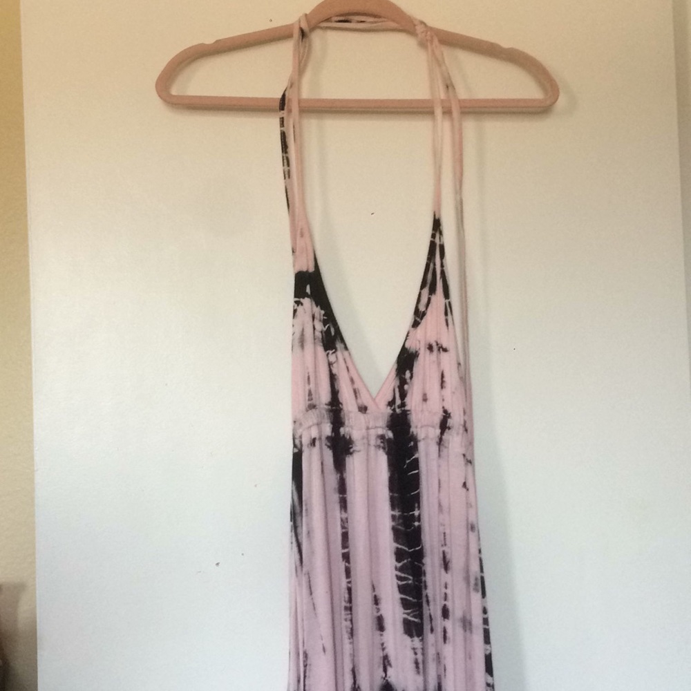 Xtra long halter neck tie dye pink and black dress